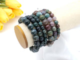 Quality Natural Moss Agate/Indian Agate Stretchy Bracelet, 8mm/10mm/12mm Elastic Fit Round Smooth, 7.5'' Agate Bracelet,Sku#EF61