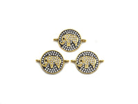 CZ Micro Pave Elephant On Round Coin Charm, Elephant Connector for Bracelet/Necklace, Space Connector Link, 15x21mm, sku#Z1064