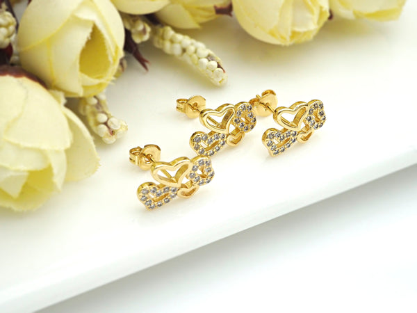 CZ Multi Hearts Stud Earrings, Sku#J227