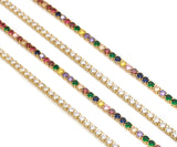 3 mm tennis chain, 18kt Gold plated Rainbow/Clear Pavecrystal diamond Necklace, Dainty Necklace, Fashion Jewelry, 16inch,sku#LD54 Bestbeads&Beyond