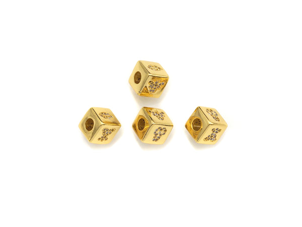 CZ Micro Pave Bee Bear Lip Dice Spacer Beads, Cubic Zirconia Cube Spacer Beads, NAME Beads in Gold Tone,8.5mm, sku#Z715