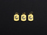 CZ Micro Pave Cresent Moon On Peltate Pendant, Cubic Zirconia Tag Pendant, Micro pave Moon pendant, 8x14mm, sku#Z773