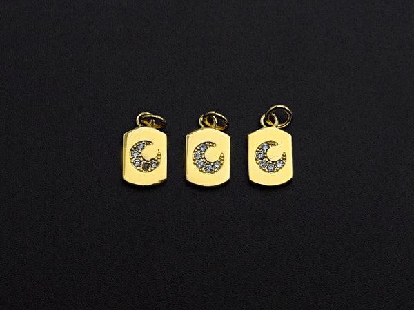 CZ Micro Pave Cresent Moon On Peltate Pendant, Cubic Zirconia Tag Pendant, Micro pave Moon pendant, 8x14mm, sku#Z773