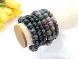 Quality Natural Moss Agate/Indian Agate Stretchy Bracelet, 8mm/10mm/12mm Elastic Fit Round Smooth, 7.5'' Agate Bracelet,Sku#EF61