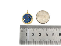 Gold Filled Cobalt Enamel Constellation Pattern On Round Coin Pendant,18K Gold Filled with Bling Effect Enamel Charm,19x17mm,Sku#F1402