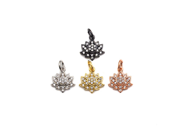 Cute CZ Micro Pave Lotus Flower Shaped Pendant/Charm, Yoga Cubic Zirconia Pendant Charm, 11mm,sku#Z793