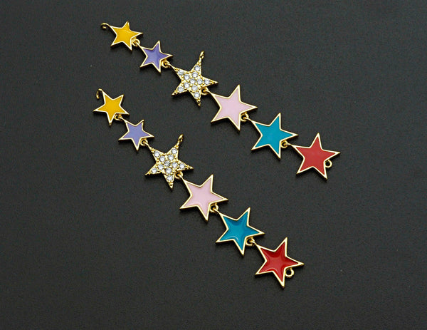 Enamel Colorful String Five Star Pendant,CZ Micro Pave Oil Drop pendant,Enamel pendant,Enamel Jewelry, 15x72mm,sku#Z672