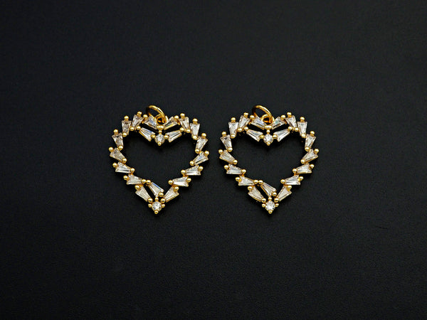 Bagette CZ Micro Pave Heart Shaped Pendant,Heart Cubic Zirconia Pendant, Gold Tone Heart, 22mm,Sku#F1112