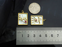 Fuchsia CZ Mom/Mama Heart On Rectangle Pearl Shape Pendant,18K Gold Filled Mother of Pearl Charm, Mother's Day MOP Pendant,17x24mm,Sku#Z1373