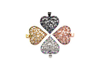 Bagette CZ Micro Pave Filigree Heart Pendant, Heart Shaped Pave Pendant, Gold/Rose Gold/Silver/Gunmetal plated, 28mm, Sku#FH44