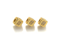 CZ Micro Pave # Symbol Dice Spacer Beads, Cubic Zirconia Cube Spacer Beads, 24k Gold Tone, 8.5mm, sku#Z720