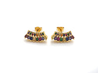 PRESELLING CZ Micro Pave Stud Earring Wires, Rainbow Shape Earrings, Colorful CZ micro pave earrings, 8x17mm, sku#J228