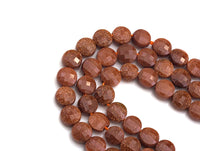 Double Sided Turtle Shell Cut Goldstone Coin beads, 6mm Flat coin faceted, Natural Gemstone Beads, 16" Full strand, sku#U605