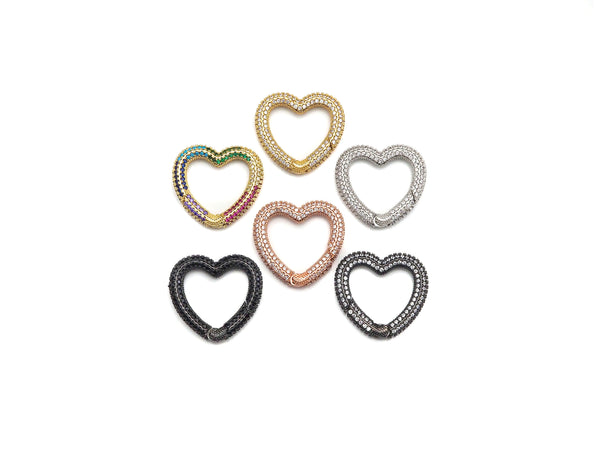 NEW STYLE!!! Fully CZ Micro Pave Heart Carabiner Clasp with Easy Open Spring, Heart Spring Snap Clasp, 26x28mm, sku#H259