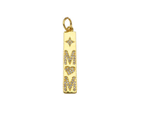 CZ Micro Pave Mom Word On Long Bar Shape Pendant, 18K Gold Filled Charm, DIY Mother's Day Necklace Bracelet Charm Pendant,6x31mm,Sku#Z1374