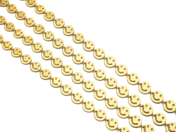New Style 18K gold Cute Smiley face Chain by ft, 8x8mm smiley face chain, Fun Chain, Happy Face Chain, Wholesale Chain, sku#E532