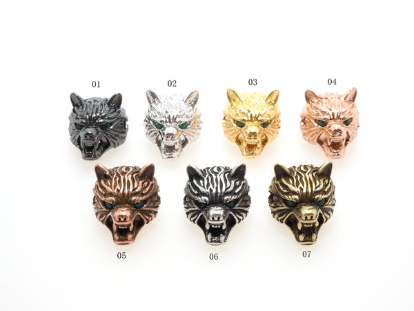 CZ Micro Pave Wolf Head Beads, Cubic Zirconia Spacer Beads, Animal Beads, Mens Bracelet Findings,11x11x14mm, sku#Y84
