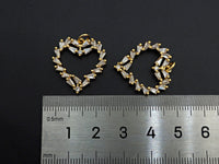 Bagette CZ Micro Pave Heart Shaped Pendant,Heart Cubic Zirconia Pendant, Gold Tone Heart, 22mm,Sku#F1112