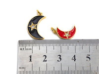 Enamel Moon Star charm, Black Red White Gold CZ Half Moon Pendant, Enamel Moon charm, 10x19mm/18x21mm, sku#FH14