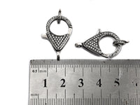 CZ Micro Pave Teardrop Lobster Claw Clasp, Cubic Zirconia Clasp, Antique Silver Plated Clasp, 18x26mm,sku#H173