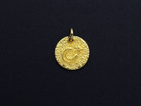 Moon Star on Disc Pendant, Embossment Coin Pendant, 24K Gold Tone,12mm, Sku#Z774