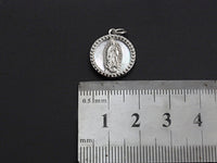 CZ Micro Pave Mary on Mother-of-pearl Coin Pendant/Charm, Cubic Zirconia Pendant Charm, Religious Charm, 15x18mm,sku#Z687