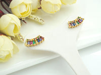 PRESELLING CZ Micro Pave Stud Earring Wires, Rainbow Shape Earrings, Colorful CZ micro pave earrings, 8x17mm, sku#J228