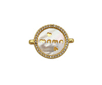 Gold Filled Mother-of-pearl Inlay MAMA Letter Round Connector, 18K Gold Filled MAMA LetterPendant,Mother's Day Gift, 15x20mm,Sku#Z1363