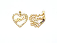 CZ Micro Pave MAMA On Heart Shape Pendant,18K Gold Filled Mama Charm,Mother's Day Necklace Bracelet Charm Pendant,27x25mm,Sku#LK388