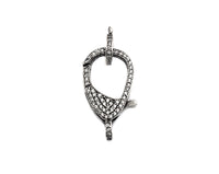 CZ Micro Pave Teardrop Lobster Claw Clasp, Antique Silver Plated Cubic Zirconia Clasp, 12x23mm,sku#H174