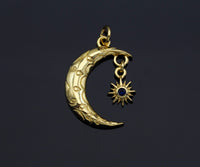 Cobalt CZ Micro Pave Cresent Moon With North Star Shape Pendant Charm, Cubic Zirconia Moon Charm,15x22mm,Sku#LK158