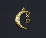 Cobalt CZ Micro Pave Cresent Moon With North Star Shape Pendant Charm, Cubic Zirconia Moon Charm,15x22mm,Sku#LK158