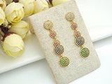 Colorful CZ Micro Pave Five Round Dots Dangle&Drop Earrings, Colorful CZ micro pave earrings, Statement Earrings, 47mm, sku#J275