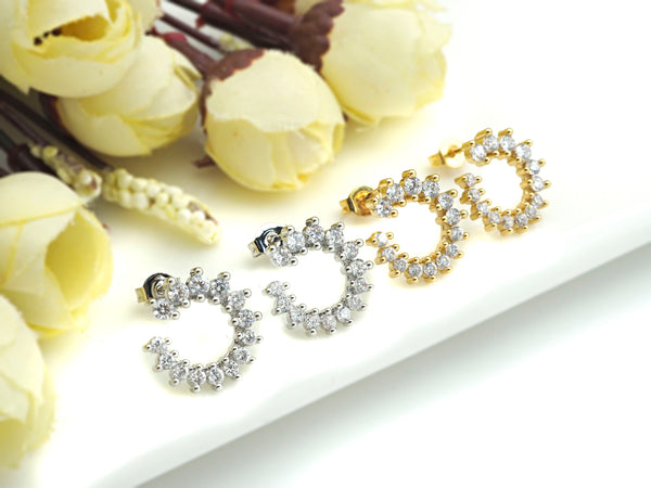 CZ C Shape Stud Earring, Sku#J222