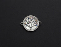 CZ Micro Pave Colorful Lucky Tree on Mother-of-pearl Connector Charm, Cubic Zirconia Link Charm, 22mm,sku#Z688