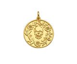 18K Dainty Gold Skull On Round Coin Shape Pendant,Gold Medallion Skull Charm,Necklace Bracelet Charm Pendant,18x20mm,Sku#Z1305