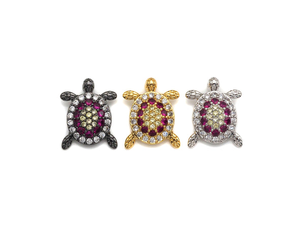 Colorful CZ Micro Pave Tortoise Shape Pendant,Cubic Zirconia Tortoise Charm,Gold/Silver/Black Tone, 18X23mm,sku#Z724