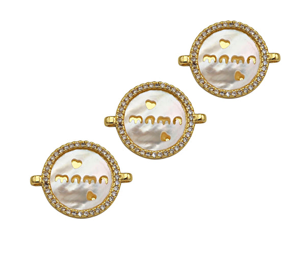 Gold Filled Mother-of-pearl Inlay MAMA Letter Round Connector, 18K Gold Filled MAMA LetterPendant,Mother's Day Gift, 15x20mm,Sku#Z1363