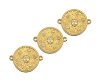 CZ Micro Pave Face On Round Coin Connector Beads, Cubic Zirconia Connector, Dainty Gold Medallion Connector,,18x22mm,Sku#LK226