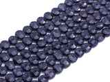 Double Sided Turtle Shell Cut Blue Goldstone Coin beads, 6mm Flat coin faceted, Natural Gemstone Beads, 16" Full Strand, sku#U606