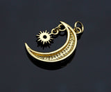 Cobalt CZ Micro Pave Cresent Moon With North Star Shape Pendant Charm, Cubic Zirconia Moon Charm,15x22mm,Sku#LK158