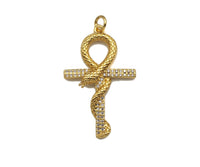 CZ Micro Pave Snake On Cross Shape Pendant/Charm,Cubic Zirconia Charm, Necklace Bracelet Charm Pendant,21x34mm, Sku#Y357