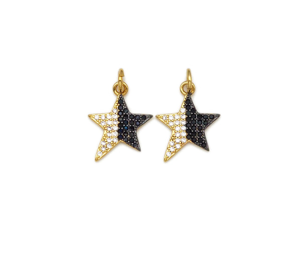 Black and Clear CZ Micro Pave Five Point Star Shape Pendant,18k Gold Filled Star Charm, Necklace Bracelet Charm Pendant, 14x12mm,Sku#Z1394