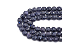 Double Sided Turtle Shell Cut Blue Goldstone Coin beads, 6mm Flat coin faceted, Natural Gemstone Beads, 16" Full Strand, sku#U606