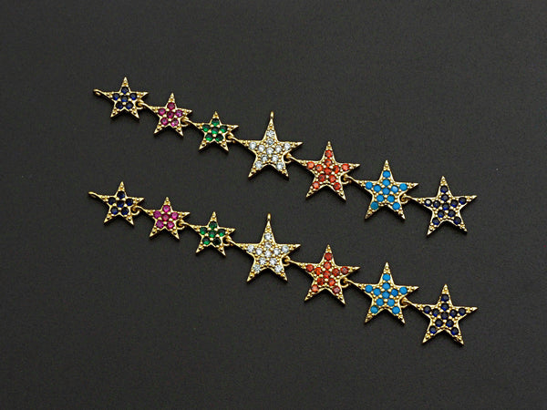 Colorful CZ Micro Pave String Five Star Pendant/Charm Bracelet Necklace Cubic Zirconia  Heart Pendant Charm, 16x87mm,sku#Z673