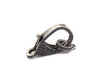 CZ Micro Pave Teardrop Lobster Claw Clasp, Antique Silver Plated Cubic Zirconia Clasp, 12x23mm,sku#H174