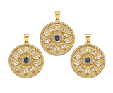 Big CZ Micro Pave Evil Eye On Round Coin Shape Pendant/Charm,Cubic Zirconia Medallion Charm, Necklace Bracelet Charm, 26x23mm, Sku#F1360