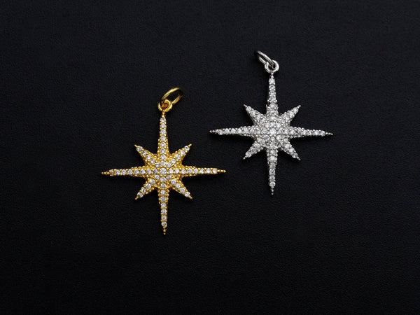 Clear CZ Micro Pave North Star Shaped Pendant/Charm, Star Cubic Zirconia Pendant Charm, 23x25mm,sku#Z824
