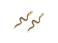 Black CZ Micro Pave Snake Shape Pendant/Charm, Snakea Cubic Zirconia Pendant, Gold Tone,10x39mm,Sku#Z794