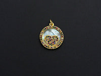 Colorful CZ Micro Pave Colorful Heart on Mother-of-pearl Pendant Charm, Cubic Zirconia Charm, 15mm,sku#Z916